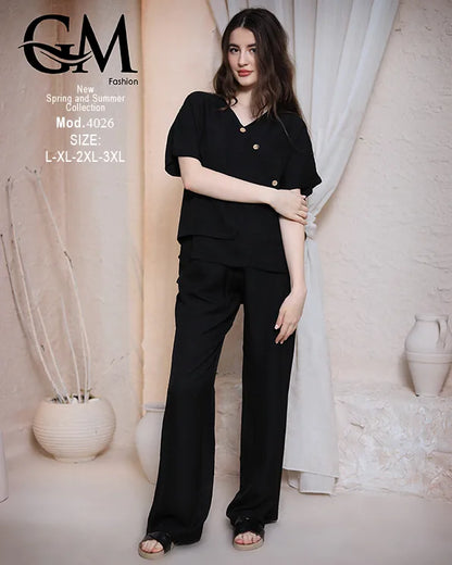 طقم حريمي صيفي قطعتين GM Fashion موديل 4026 – خامة خفيفة ومريحة