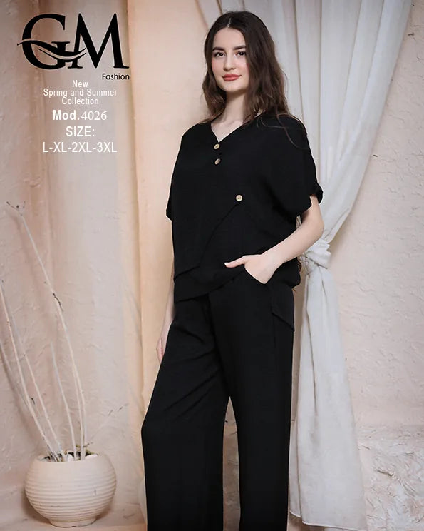 طقم حريمي صيفي قطعتين GM Fashion موديل 4026 – خامة خفيفة ومريحة
