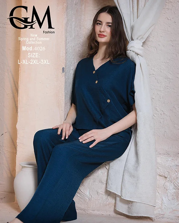 طقم حريمي صيفي قطعتين GM Fashion موديل 4026 – خامة خفيفة ومريحة