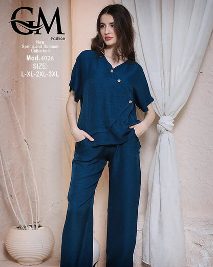 طقم حريمي صيفي قطعتين GM Fashion موديل 4026 – خامة خفيفة ومريحة