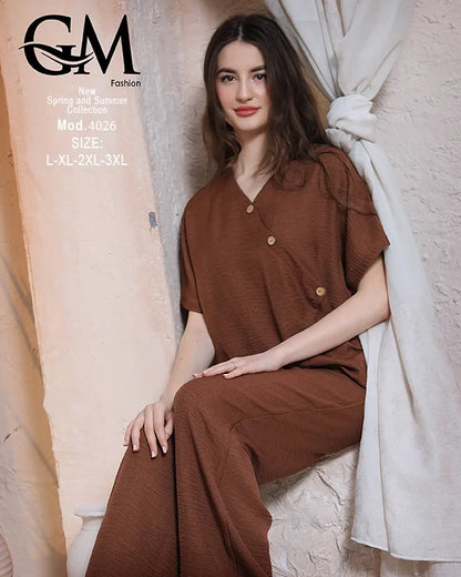 طقم حريمي صيفي قطعتين GM Fashion موديل 4026 – خامة خفيفة ومريحة