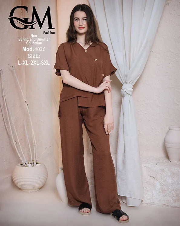 طقم حريمي صيفي قطعتين GM Fashion موديل 4026 – خامة خفيفة ومريحة