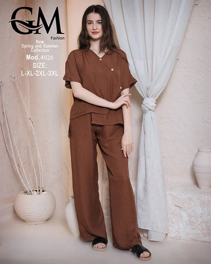 طقم حريمي صيفي قطعتين GM Fashion موديل 4026 – خامة خفيفة ومريحة
