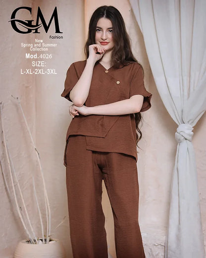 طقم حريمي صيفي قطعتين GM Fashion موديل 4026 – خامة خفيفة ومريحة
