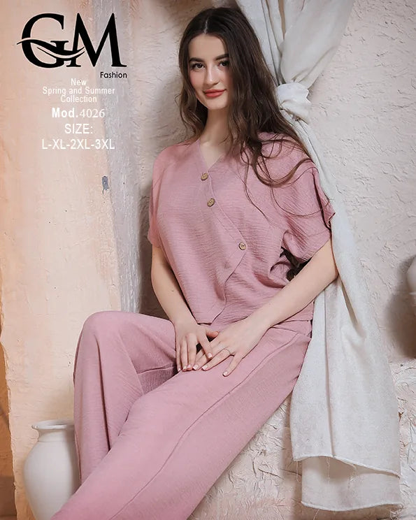 طقم حريمي صيفي قطعتين GM Fashion موديل 4026 – خامة خفيفة ومريحة