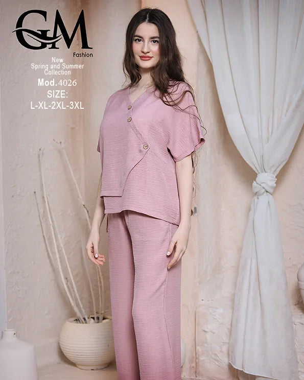 طقم حريمي صيفي قطعتين GM Fashion موديل 4026 – خامة خفيفة ومريحة