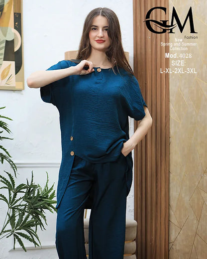 طقم حريمي صيفي قطعتين واسع GM Fashion – موديل 4028