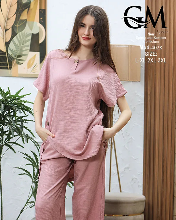 طقم حريمي صيفي قطعتين واسع GM Fashion – موديل 4028