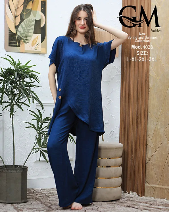 طقم حريمي صيفي قطعتين واسع GM Fashion – موديل 4028