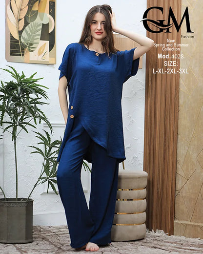 طقم حريمي صيفي قطعتين واسع GM Fashion – موديل 4028