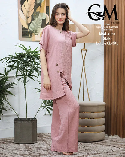 طقم حريمي صيفي قطعتين واسع GM Fashion – موديل 4028