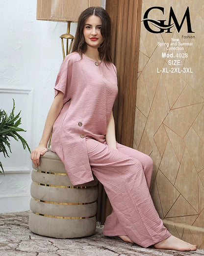 طقم حريمي صيفي قطعتين واسع GM Fashion – موديل 4028