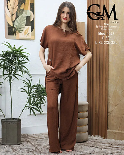 طقم حريمي صيفي قطعتين واسع GM Fashion – موديل 4028