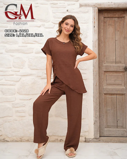 طقم حريمي صيفي قطعتين واسع GM Fashion – موديل 4028