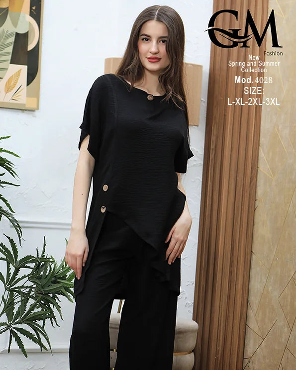 طقم حريمي صيفي قطعتين واسع GM Fashion – موديل 4028