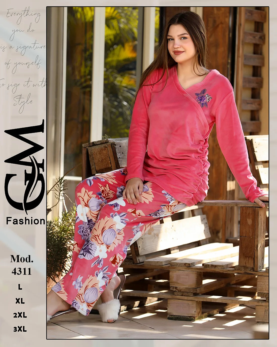 طقم هوم وير شتوي حريمي قطيفه قطعتين | موديل 4311 | GM Fashion