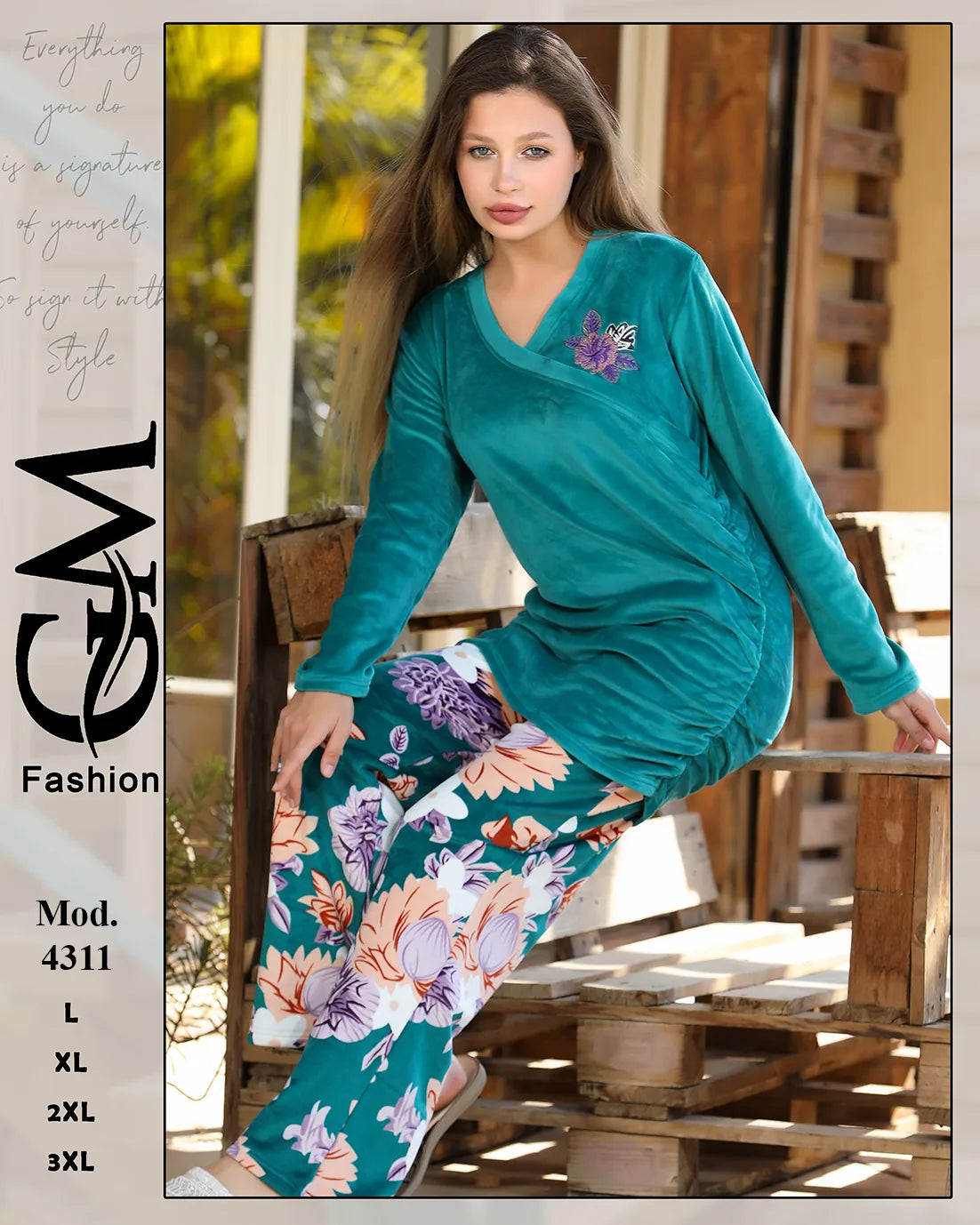 طقم هوم وير شتوي حريمي قطيفه قطعتين | موديل 4311 | GM Fashion