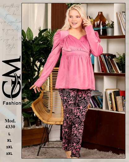 طقم هوم وير شتوي حريمي قطيفة قطعتين | موديل 4330 | GM Fashion