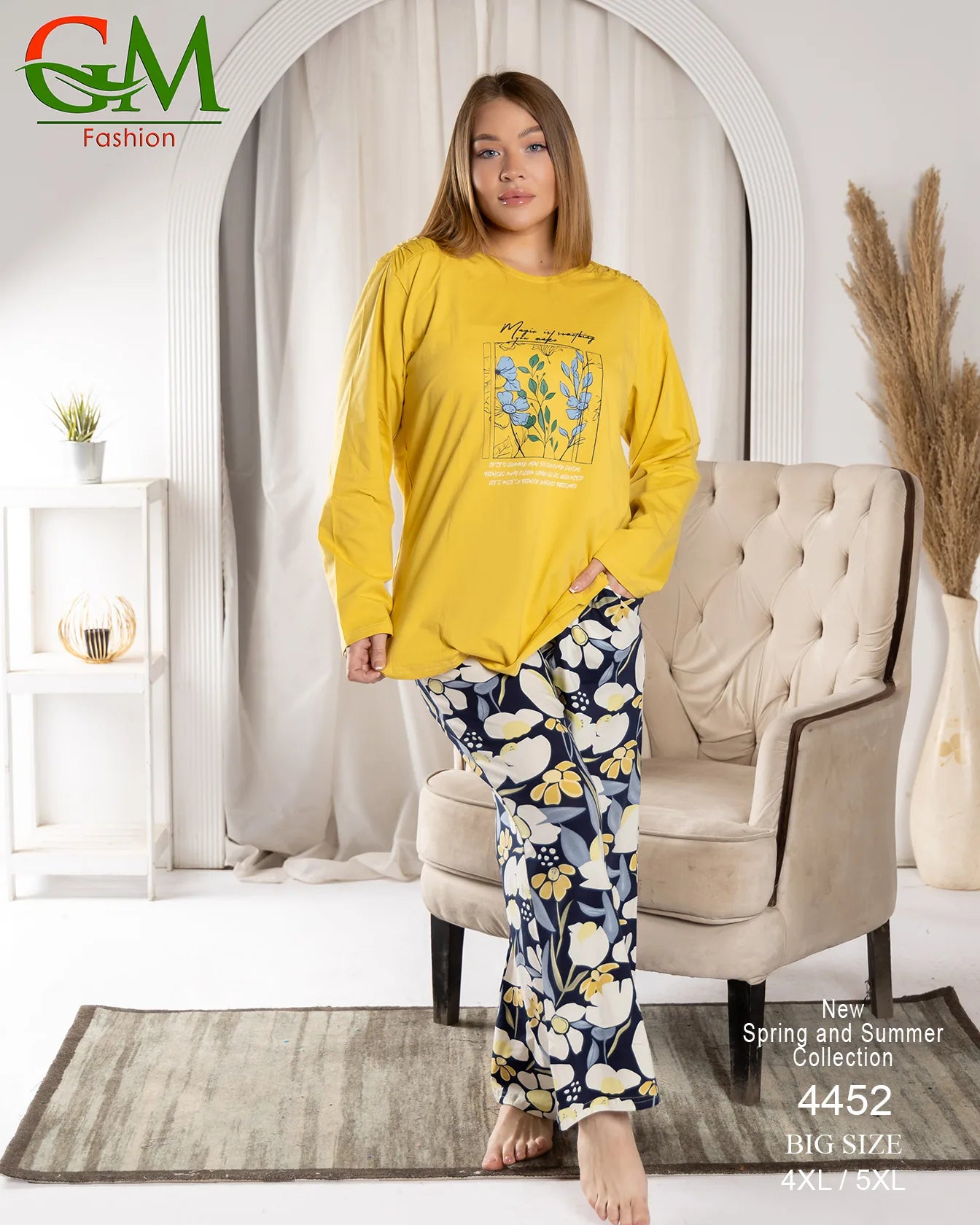 بيجامة حريمي مقاسات كبيرة صيفي مريح | GM Fashion موديل 4452