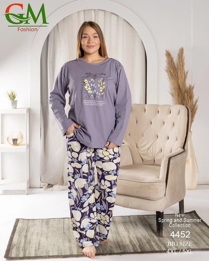 بيجامة حريمي مقاسات كبيرة صيفي مريح | GM Fashion موديل 4452