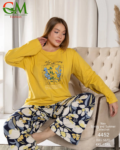 بيجامة حريمي مقاسات كبيرة صيفي مريح | GM Fashion موديل 4452