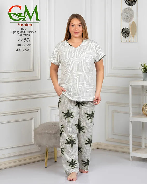 بيجامة حريمي مقاسات كبيرة مريحة | GM Fashion موديل 4453