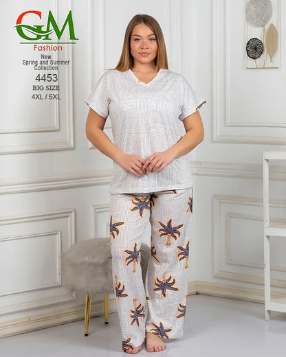 بيجامة حريمي مقاسات كبيرة مريحة | GM Fashion موديل 4453