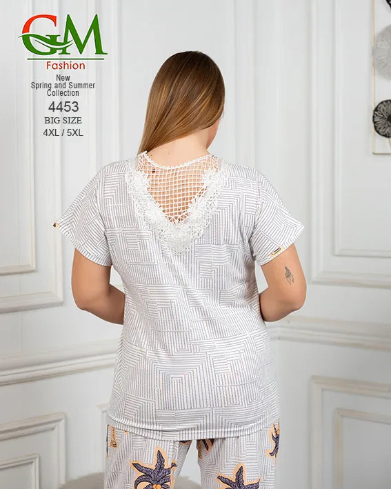 بيجامة حريمي مقاسات كبيرة مريحة | GM Fashion موديل 4453