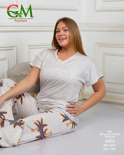 بيجامة حريمي مقاسات كبيرة مريحة | GM Fashion موديل 4453