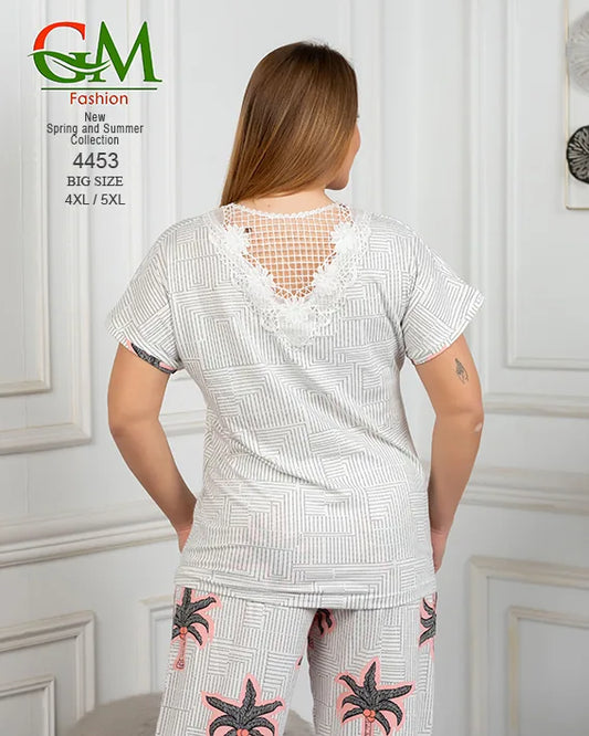 بيجامة حريمي مقاسات كبيرة مريحة | GM Fashion موديل 4453