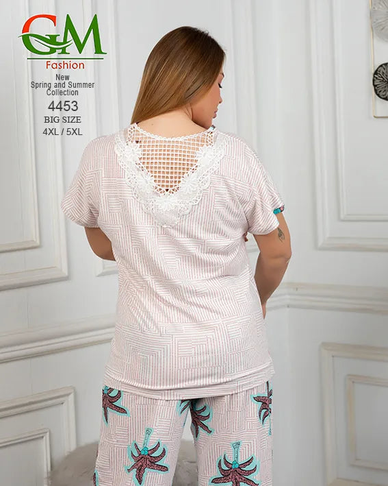 بيجامة حريمي مقاسات كبيرة مريحة | GM Fashion موديل 4453
