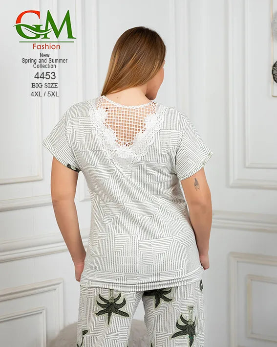 بيجامة حريمي مقاسات كبيرة مريحة | GM Fashion موديل 4453