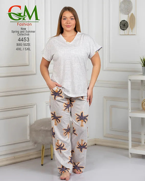 بيجامة حريمي مقاسات كبيرة مريحة | GM Fashion موديل 4453