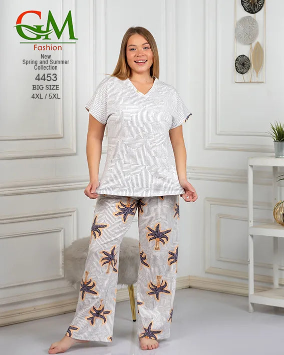 بيجامة حريمي مقاسات كبيرة مريحة | GM Fashion موديل 4453