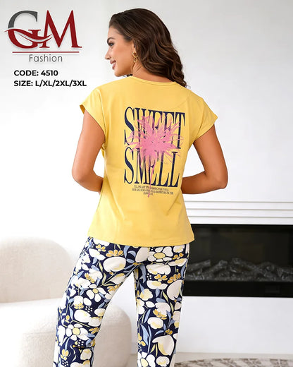 بيجامة حريمي صيفي بنطلون مطبوع – GM Fashion موديل 4510