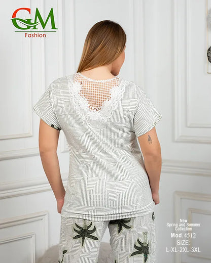 بيجامة حريمي صيفي مريحة وشيك | GM Fashion موديل 4512