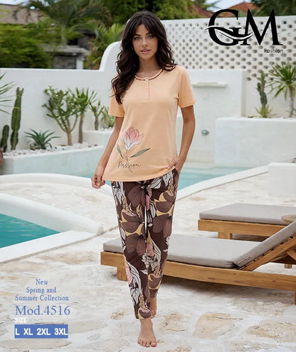 بيجامة حريمي صيفي بنطلون مشجر – GM Fashion موديل 4516