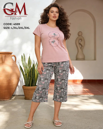 بيجامة حريمي كابري بطباعة زهور – GM Fashion موديل 4559