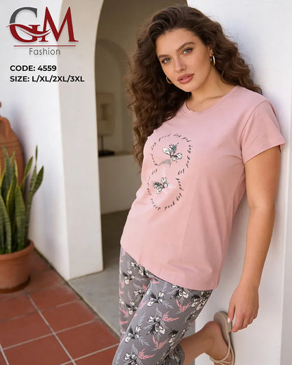 بيجامة حريمي كابري بطباعة زهور – GM Fashion موديل 4559