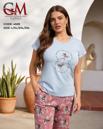 بيجامة حريمي كابري بطباعة زهور – GM Fashion موديل 4559