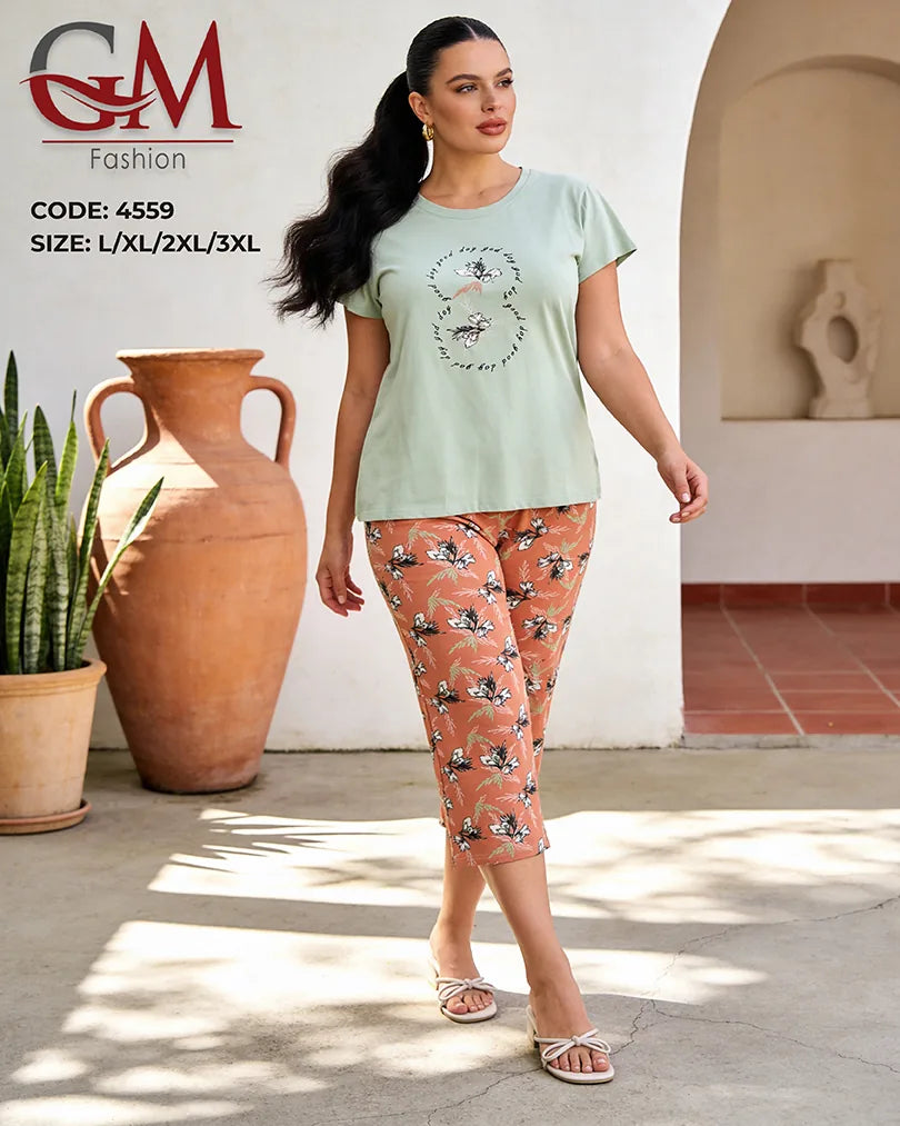 بيجامة حريمي كابري بطباعة زهور – GM Fashion موديل 4559