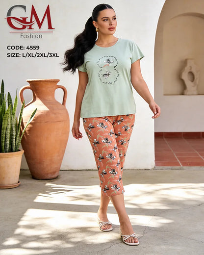 بيجامة حريمي كابري بطباعة زهور – GM Fashion موديل 4559