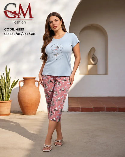 بيجامة حريمي كابري بطباعة زهور – GM Fashion موديل 4559