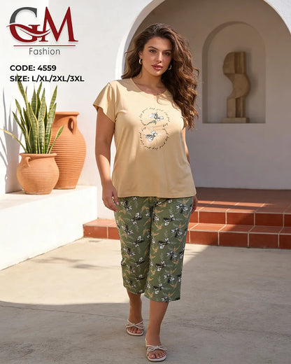 بيجامة حريمي كابري بطباعة زهور – GM Fashion موديل 4559