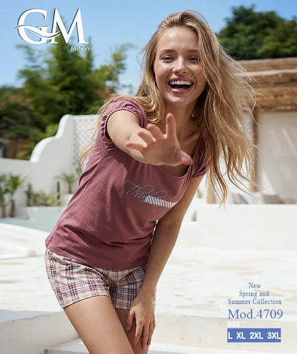 بيجامة حريمي صيفي شورت كاروهات – GM Fashion موديل 4709
