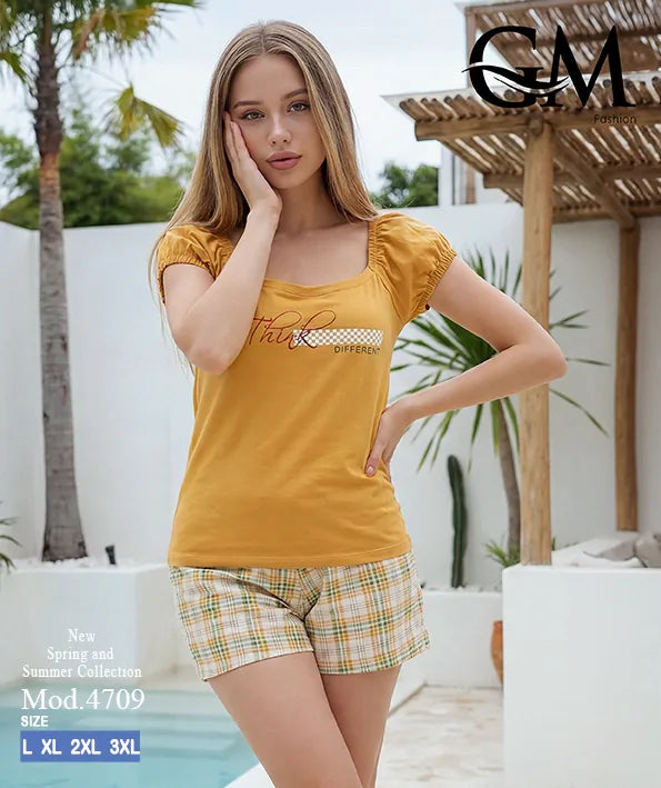 بيجامة حريمي صيفي شورت كاروهات – GM Fashion موديل 4709