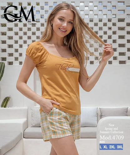 بيجامة حريمي صيفي شورت كاروهات – GM Fashion موديل 4709
