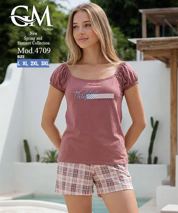 بيجامة حريمي صيفي شورت كاروهات – GM Fashion موديل 4709