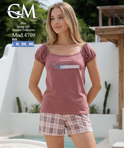 بيجامة حريمي صيفي شورت كاروهات – GM Fashion موديل 4709