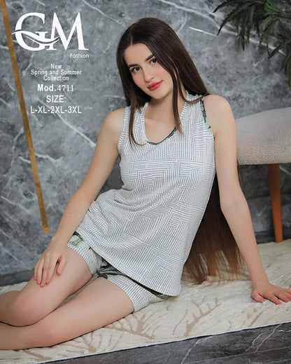 بيجامة حريمي صيفي شورت بكت مريح | GM Fashion موديل 4711